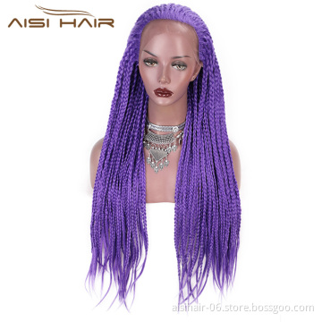 Aisi Hair Braids Box Lace Front Wigs Purple Gluless Synthetic Long Braids Lace Front Wigs for Black Women
